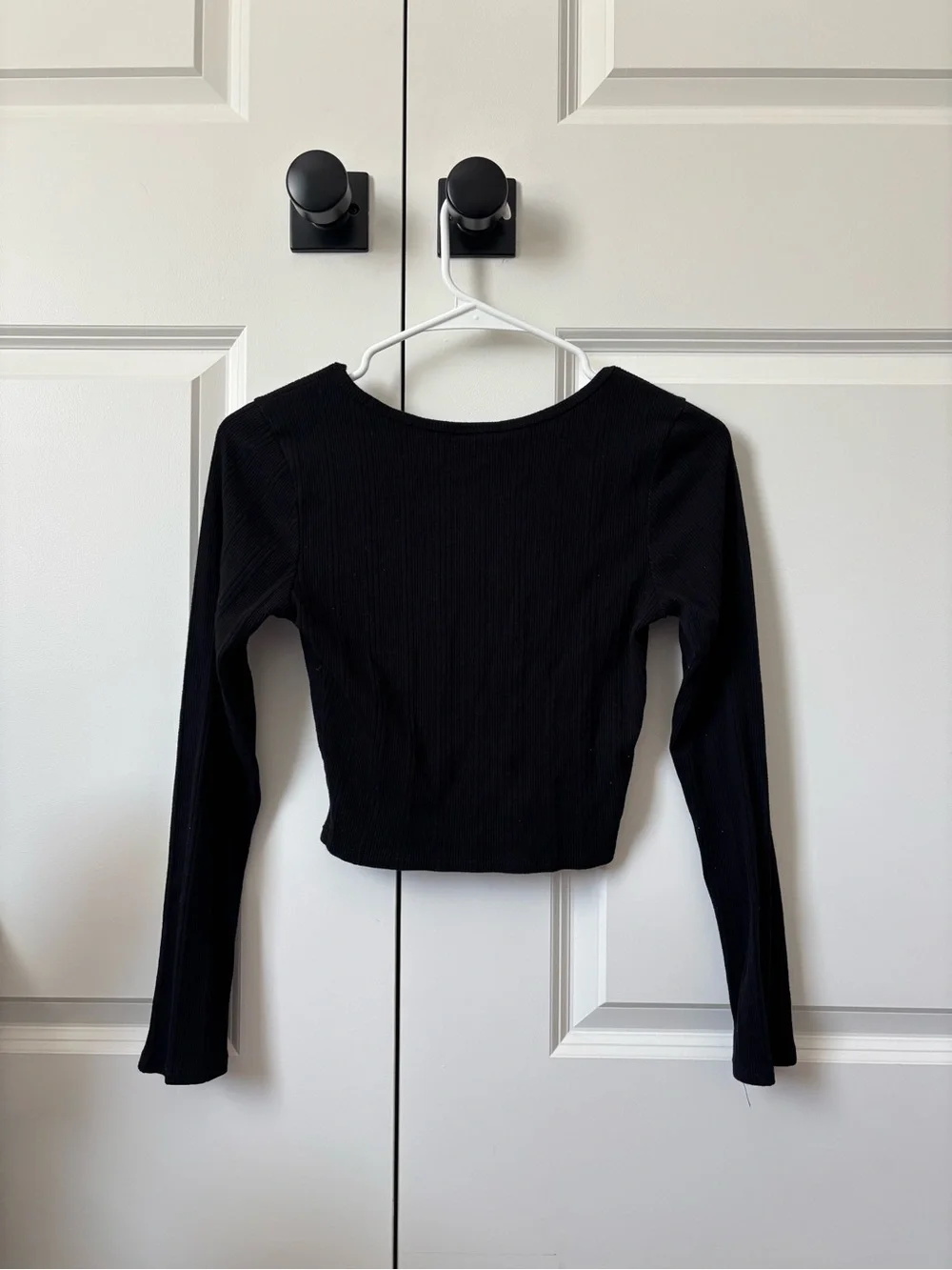 Bozzolo Black Ribbed Scoop-Neck Long Sleeve Top - Picture 2 of 2